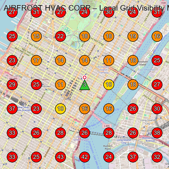 AIRFROST HVAC CORP GeoGrid visibility map for Cell Phone Store in New York